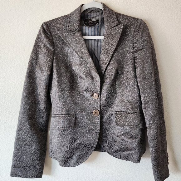 Etro Grey Rose Textured Lurex Jacquard Single-Breasted Jacket - Picture 2 of 6